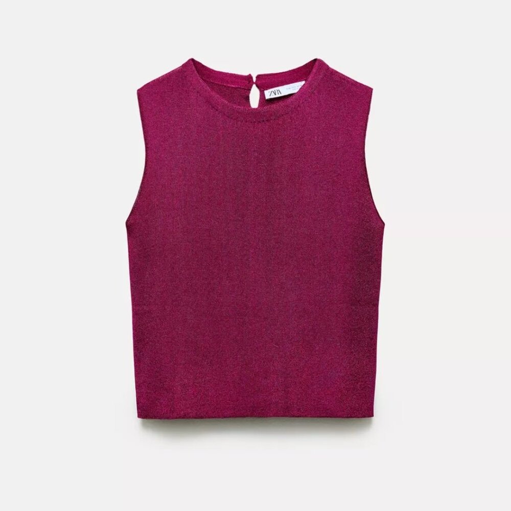Zara Plain knit top with metallic thread Size XL
